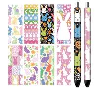 CRASPIRE 80Pcs Easter Egg Pen Wraps Self-adhesive Stickers Decal Cute Bunny Rabbits Colorful 8 Styles 4.7×1.6in HD Print Waterproof Coated Paper for Personalized Blank Pencil DIY Crafts Gifts