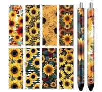 CRASPIRE 80Pcs Pen Wraps Decal 8 Styles Sunflowers Floral Paper Self-adhesive Stickers 4.7×1.6in HD Print Waterproof Coated for Personalized Blank Pencil DIY Crafts Creative Gifts