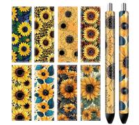 CRASPIRE 80Pcs Pen Wraps Decals Boho Sunflower 8 Styles 4.7×1.6in Floral HD Print Self-Adhesive Waterproof Coated Paper Stickers Sunset Leaves for Personalized Blank Pencil DIY Crafts Gifts