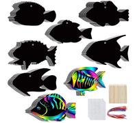 CRASPIRE 80pcs Sea Animals Scratch Paper Tropical Fish Ocean Whales Rainbow Scratch Art Cards Creative Holiday For Fun Party Supplies DIY Crafts Pendant Kit Set With Ribbon Bamboo Sticks