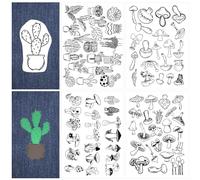 CRASPIRE 84Pcs Leaves Mushroom Water Soluble Embroidery Stabilizers Patterns 4 Sheets Hand Sewing Stick and Stitch A4 Transfers Fabric Wash Away Pre-Printed Self Adhesive for Cloth Sewing Lovers