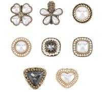 CRASPIRE 8Pcs 8 Styles Pearl Shoelace Charm Shoe Bead Charms Metal Iron Resin Glass Plastic Bling Heart Flower Round Square Triangle Shoelaces Jewelry Clip Decoration for DIY Sneakers Boots Findings