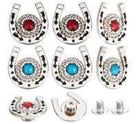 CRASPIRE 8Pcs/Box Horseshoe Screw Back Buttons Conchos 2 Colors Red Blue Western Cowboy Decor Leather Buckles 19mm Turquoise Gemstone Metal Vintage Retro Castings Rivets Studs for Diy Craft Fabrics