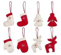 CRASPIRE 8pcs Felted Christmas Mittens Hand Decor with Cotton Rope Gloves Angel Sock Reindeer Xmas Hanging Ornament Felt Crafts for Tree Decorations Party Accessory