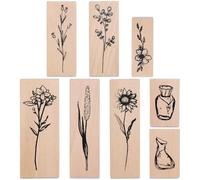 CRASPIRE 8Pcs Wooden Rubber Stamps Flower Plant Vase Floral Vintage Retro Rectangle Head Scrapbook Art Ink Wood Stamp Decoration for Scrapbooking Card Journal Diary Paper DIY Making Crafting