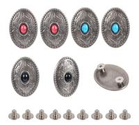 CRASPIRE 9 Sets/Box Turquoise Oval Button 3 Colors Silver Metal Screw Back Western Conchos Rivets Studs Buckles Vintage Decorative Flat Gemstone Antique for DIY Leather Crafts Belt Purse Hat Decor