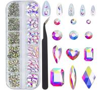 CRASPIRE 980Pcs Pink Nail Rhinestones Kit 6 Shapes Flatback Gems + 920Pcs 1.5-6mm Round Glass Charms with Tweezer 3D Resin Crystal Nail Art Glitter Diamonds Stone Set for Women Nail Art Craft Jewelry