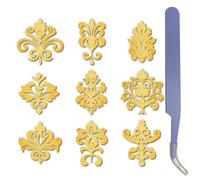 CRASPIRE 9Pcs 1.6x1.6 Vintage Flower Metal Stickers Patterned Gold Rococo Baroque Style Magnificent Waterproof Self-Adhesive with Tweezer Label Decals for Card Making Scrapbook DIY Art Envelope Decor