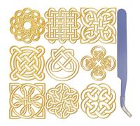 CRASPIRE 9Pcs 4x4cm Celtic Knot Gold Metal Stickers with Tweezer Stickers Nickel Orgonite Sticker Waterproof Self-Adhesive Decorate Stickers Decals for Scrapbooks DIY Resin Art Crafts Phone Decor