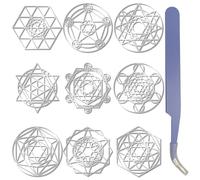 CRASPIRE 9Pcs 9 Styles Metal Star Stickers Silver Stars Decal Waterproof Self Adhesive Sacred Geometry Fantasy Theme Embossed Decals for DIY Scrapbooks Epoxy Resin Phone Bottle Decoration Supplies