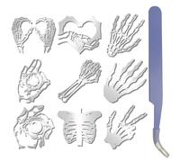 CRASPIRE 9Pcs 9 Styles Skeleton Hands Decal Skull Hand Sticker Silver Metal Waterproof Self Adhesive Vinyl Embossed Decals with Tweezers for Hard Hat Laptop Bottle Phone Car Halloween Party Decoration