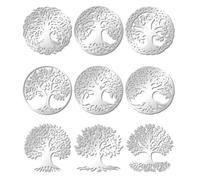 CRASPIRE 9Pcs 9 Styles Tree of Life Sticker Silver Metal Decal Self Adhesive Waterproof Lucky Green Plant Embossed Decals with Tweezers for DIY Scrapbooks Resin Crafts Invitations Seals Decorations