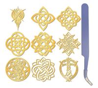 CRASPIRE 9Pcs Celtic Knot Stickers Metal Gold Sticker with Tweezer Orgonite Trinity Knot Self Adhesive Waterproof Decorate Decals for DIY Scrapbooks Art Crafts Phone Case Decoration