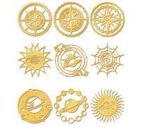 CRASPIRE 9Pcs Compass Gold Metal Stickers with Tweezer 1.5 x 1.5in Sun Moon Phase Planet Decal Waterproof Self-Adhesive Nickel Decorate Sticker Decals for Scrapbooks DIY Resin Crafts Phone Card Making