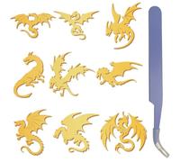 CRASPIRE 9Pcs Flying Dragon Gold Metal Stickers 1.5 x 1.5in Decal with Tweezer Vintage Dragon Waterproof Self-Adhesive Decorate Sticker Decals for Scrapbooks DIY Resin Crafts Phone Decor