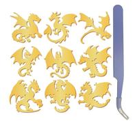 CRASPIRE 9Pcs Flying Dragon Gold Metal Stickers 1.5 x 1.5in Decal with Tweezer Waterproof Vintage Western Self-Adhesive Decor Sticker Decals for Scrapbooks DIY Crafts Phone Decorate Card Making