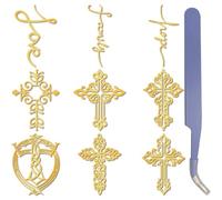 CRASPIRE 9Pcs Gold Cross Stickers Crucifixion Stickers with Tweezer Waterproof Self-Adhesive Decorate Text Love Faith Hope Metal Stickers Decals for Scrapbooks DIY Crafts Phone Decoration