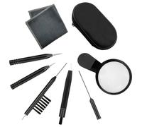 CRASPIRE 9Pcs Hearing Aid Cleaning Tools Clean Headphones Kit Black Plastic Multi Functional Magnifier Storage Case Screwdriver Cloth Brushes Cleaners Kits for Earbuds Mobile Phone Charging Holes