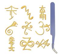CRASPIRE 9Pcs Reiki Orgone Symbol Gold Metal Stickers 1.5 x 1.5in Decal with Tweezer Magic Waterproof Self-Adhesive Decorate Sticker Decals for Scrapbooks DIY Resin Crafts Phone Card Making