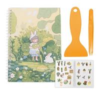 CRASPIRE A5 Blank Stickers Book Reusable with Scraper Tweezer Universe Sticker Books Collecting Album Holder Organizer 40 Sheets Green Leaves Rabbit Cover Waterproof Release Paper for Storaging Labels