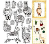 CRASPIRE Alpaca Clear Stamp Animal Silicone Rubber Stamps Alpacas Cactus Reusable Background Postmark Transparent Seals for Journaling Photo Card Making Decor Embossing Crafting DIY Scrapbooking