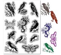 CRASPIRE Animals Clear Stamp for Card Making Bird Raven Snake Butterfly Moth Flower Rubber Silicone Reusable Transparent Seals for Journaling DIY Scrapbooking Embossing Album Photo Craft Decor