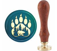 CRASPIRE Bear Wax Seal Stamp Bear Paw Print Wax Stamp 30mm/1.18inch Removable Brass Head Sealing Stamp with Wooden Handle for Invitation Envelope Cards Gift Scrapbooking Decor