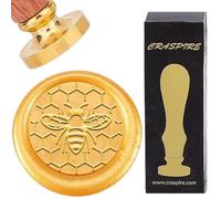 CRASPIRE Bee Sealing Wax Stamp Honey Comb Wax Seal Stamps 25mm Retro Vintage Removable Golden Brass Stamp Head with Rosewood Handle for Wedding Invitations Scrapbooks Wrapping Boxes DIY Project Decor