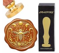 CRASPIRE Bee Sealing Wax Stamp Moon Wax Seal Stamps 25mm Retro Vintage Flower Leaf Removable Golden Brass Stamp Head with Rosewood Handle for Wedding Invitations Scrapbooks Wrap Box DIY Project Decor