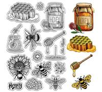 CRASPIRE Bees Clear Stamps Honey Jar Reusable Postmark Vintage Transparent Silicone Stamp Seals for Journaling Card Making Decor DIY Scrapbooking Supplies Crafting