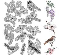 CRASPIRE Birds Flowers Clear Rubber Stamps Sparrow Branch Blossom Vintage Spring Transparent Silicone Stamp Seals for Journaling Card Making Scrapbooking Photo Album Decorative DIY Christmas