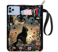 CRASPIRE Black Cat Book Covers Animal Book Sleeve Flower Stars Book Protector for Paperbacks Washable Fabric Cloth Book Cover with Zipper and Extra Sleeve Pocket for Book Lovers Classmate Gifts