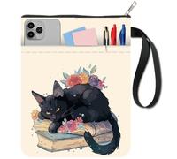 CRASPIRE Black Cat Book Protector Flower Book Covers Vintage Book Sleeve for Paperbacks Washable Fabric Cloth Book Cover with Zipper and Extra Sleeve Pocket for Book Lovers Classmate Gifts