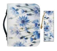 CRASPIRE Blue Leather Bible Cover with Bookmark for Flower Church Bible Case Large Waterproofing Bag Carrying Book Cover Zipper Protective Carrying Case Christian Gifts Women Men Art