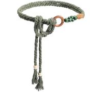 CRASPIRE Boho Tassel Belt Rope Dark Green Waist Belt Cotton Handmade Weaving Bead Ring Bohemian Macrame Braided Woven Long Skinny Apparel Decorative Chain for Women Lady Dress Cloth Outfit Skirt Wrap