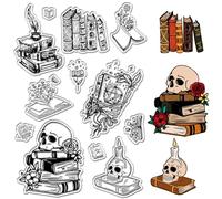 CRASPIRE Book Clear Stamps Skull Grimoire Rose Candle Reusable Postmark Transparent Silicone Stamp Seals for Journaling Card Making Decor DIY Scrapbooking Supplies Album Decoration