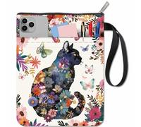 CRASPIRE Book Cover Flower Cat Book Sleeve Cloth Washable Floral Butterfly Cats Printed Books Notebook Paperback Bag with Zipper and Extra Sleeve Pocket for Textbook Christmas Classmates Women Readers