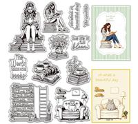 CRASPIRE Book Reading Clear Stamp Sentiment Words for Bookish Books Lovers Silicone Stamps Transparent Reusable Background Rubber Seal Journal Card Making Decor DIY Scrapbooking Crafting Decoration