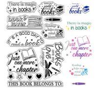 CRASPIRE Book Rubber Stamp Silicone Clear Stamps Reading Books Words Reader Bookshelf Bookcase Reusable Background Stamps for Library Cards Scrapbooking Journaling Card Making Decoration DIY Crafts