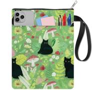 CRASPIRE Book Sleeve Black Cat Waterproof Zipper Mushroom Books Cover Pouch Cloth Paperbacks Protector Case 11 x 8.6 Inch Retro Notebook Bag with Handle Extra Pocket for Bookish Textbook Lovers Gifts
