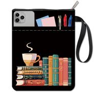 CRASPIRE Book Sleeve Coffee Book Covers Book Pattern Black Book Protector for Paperbacks Washable Fabric Cloth Book Cover with Zipper and Extra Sleeve Pocket for Book Lovers Classmate Gifts