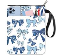 CRASPIRE Bow Book Cover Zipper Pouch Blue Bowknot Double Sided Printed Washable Fabric Book Club Gifts Notebook Sleeve Protector with Zipper and Front Pocket for Paperbacks Hardcover Reader Bookworm
