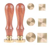 CRASPIRE Brass Retro Wax Sealing Stamp Set, 6Pcs Blank Removable Sealing Brass Stamp Head 2Pcs Wooden Handle Wax Seal Stamp Kit for Wedding Invitations Gift Cards Letters Envelopes Wine Packages
