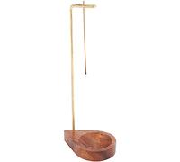 CRASPIRE Brass Reverse Incense Burner Holder Wood Teardrop Ash Catcher Multi Purpose Design Coconut Brown for Sticks Resin Incese Ash Tray Home Decor Meditation Accessories