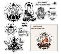 CRASPIRE Buddha Lotus Clear Rubber Stamps Reusable Zen Meditate Text Silicone Transparent Seals Stamp for for Journaling Card Making Friends DIY Scrapbooking Photo Frame Album Decor 6.3 x 4.3inch