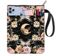 CRASPIRE Butterfly Book Cover Zippered Book Sleeve with Extra Pocket Daisy Flower Moon Pattern Washable Cloth Notebook Wrap Pouch for Hardcover Paperback Reading Accessories Classmate 11x8.6 Inch