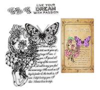 CRASPIRE Butterfly Clear Rubber Stamp Live Your Dream with Passion Vintage Transparent Silicone Seals Stamp Retro for Journaling Card Making DIY Scrapbooking Handmade Photo Album Notebook Decor