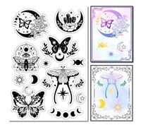 CRASPIRE Butterfly Moon Rubber Stamp Moth Star Flowers Crystal Vintage Clear Transparent Silicone Seals Stamp for Journaling Card Making DIY Scrapbooking Handmade Photo Album Notebook Decor Gift