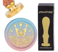 CRASPIRE Butterfly Wax Seal Stamp Rose Moon Flower Sealing Wax Stamps 25mm Vintage Removable Brass Head with Wooden Handle for Wedding Christmas New Year Envelopes Invitations Gift Packing