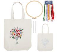 CRASPIRE Canvas Tote Bag Embroidery Kit Flower Floral DIY Cross Stitch Kit White Cotton Fabric with Embroidery Needles Color Threads Plastic Embroidery Hoop for Beginners Adults Arts Crafts Supplies